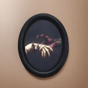 Gothic Devil & Angel Oval Wall Art, Vintage Oddity Home Decor, Fun Mystery Living Room Bedroom Decoration, Dark Style Hanging Canvas