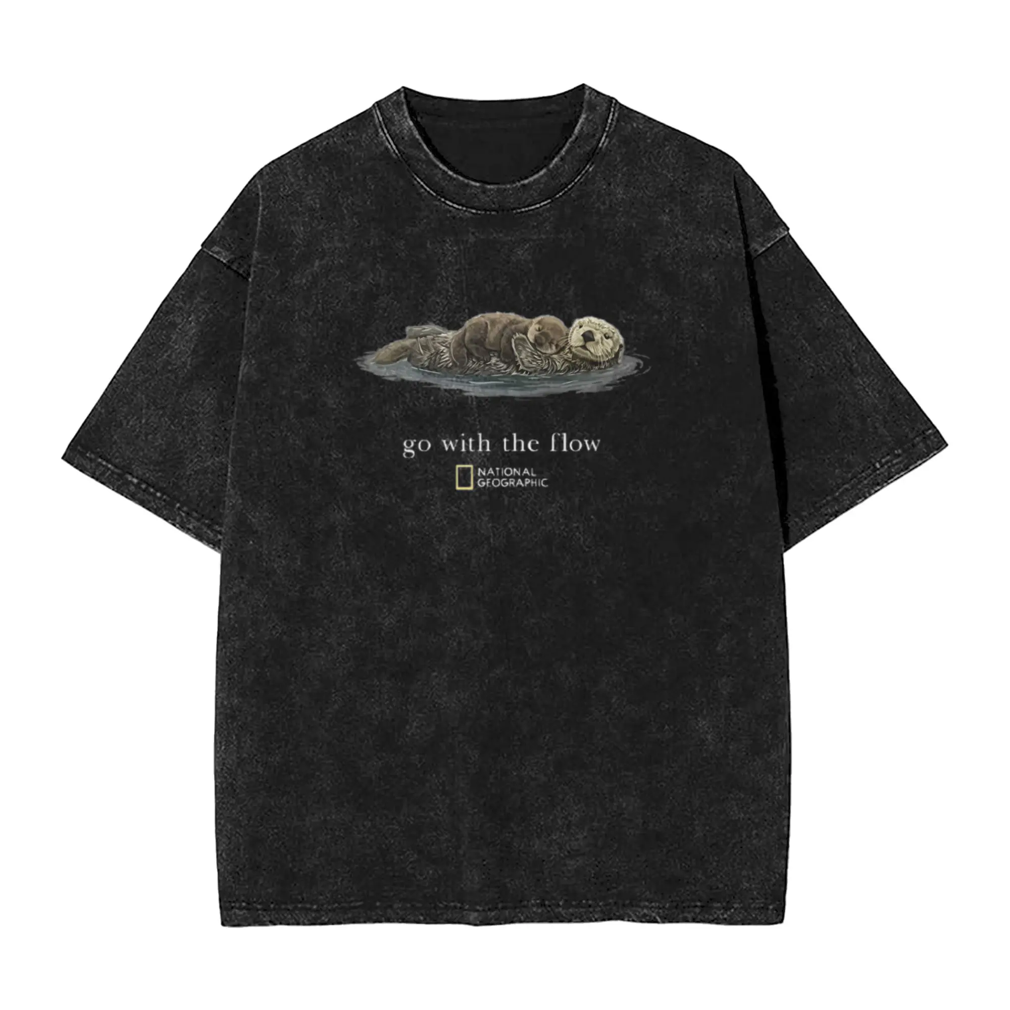 Women's Vintage Black Otter Graphic Cotton Tops - Unisex Breathable Shortsleeve Fit Casual T-Shirt