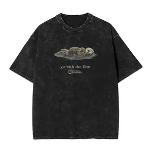 Vintage Black Otter Graphic Tee Unisex Go With The Flow Casual T-Shirt