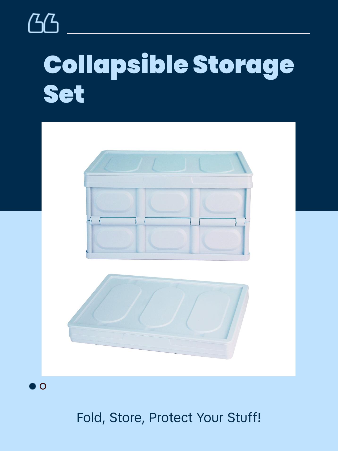 Collapsible Storage Bins with Dustproof Lid, Waterproof Interior, Stackable Design, Ideal for Camping, Fishing, and Living Room Use