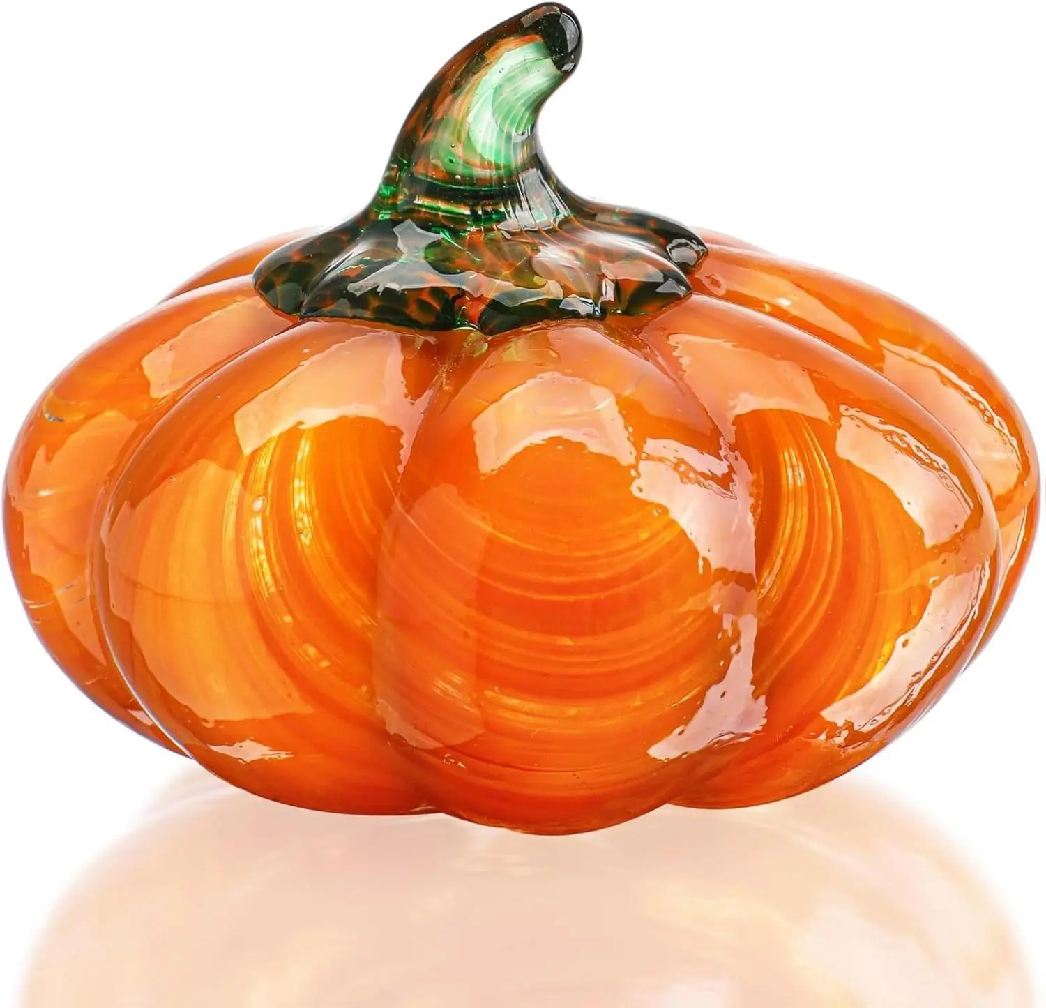 Glass Pumpkin Collectible Figurine, Blown Glass Pumpkin Fall Decorations for Home Fall Harvest Thanksgiving, Orange Crystal Art Pumpkin Paperweight