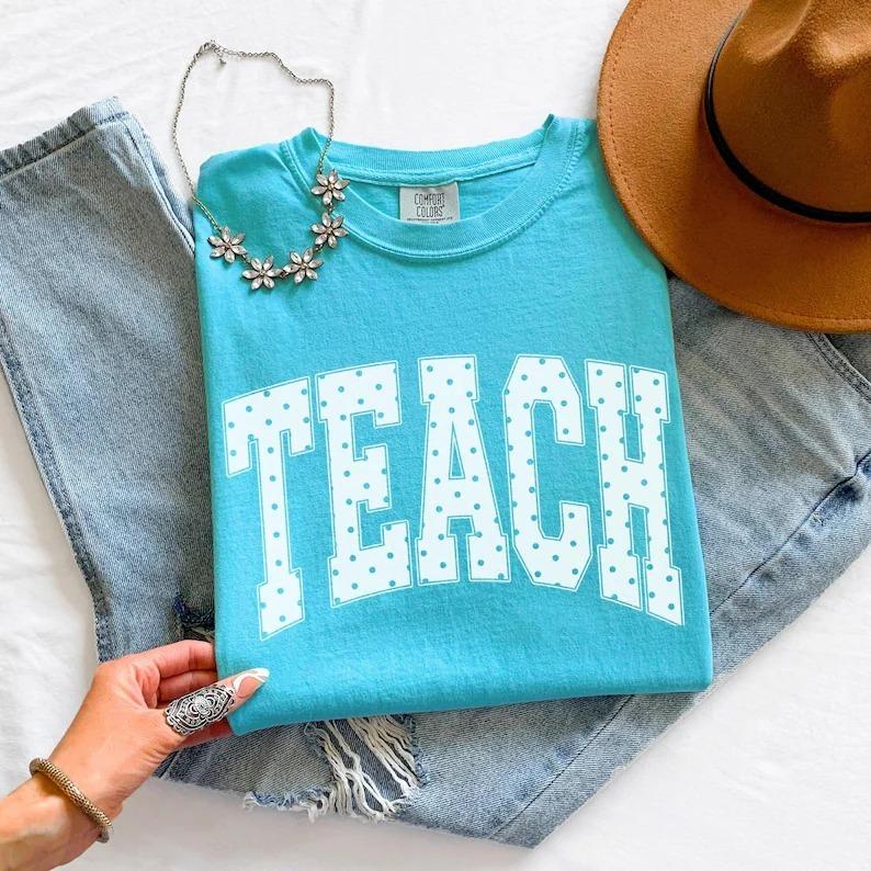 Comfort Colors Vintage Teacher Shirt Polka Dots Cottagecore Aesthetic, Back To School Gift For Teacher, Teach Shirt, Teacher Life Tee