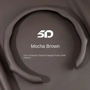 5D Nappa Leather Car Steering Wheel Cover, Anti-Slip Breathable Universal Fit All Seasons Auto Accessories