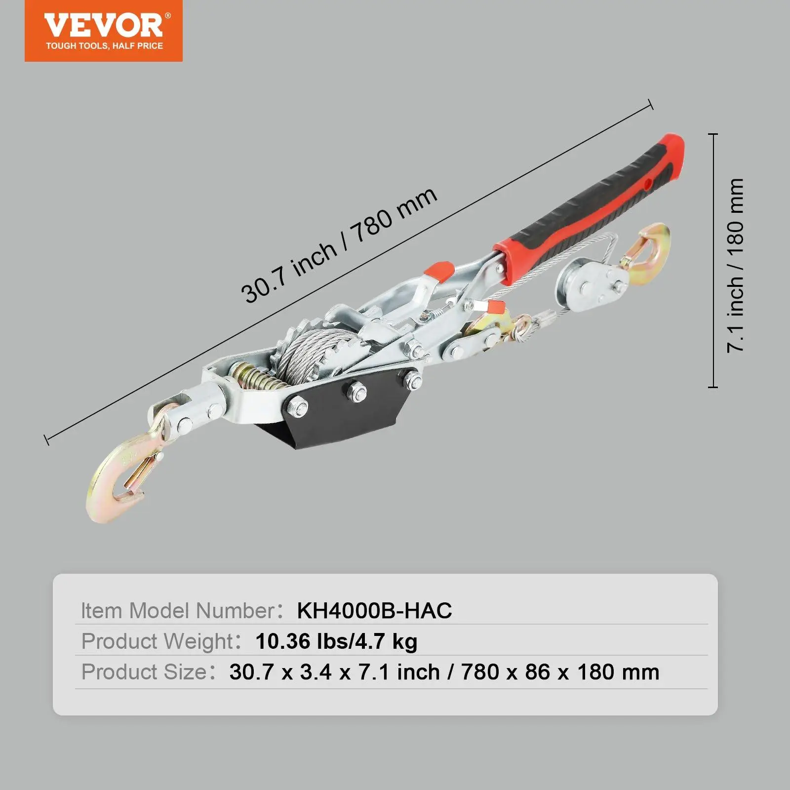 8,818 lbs【Cable, 3 Hooks】