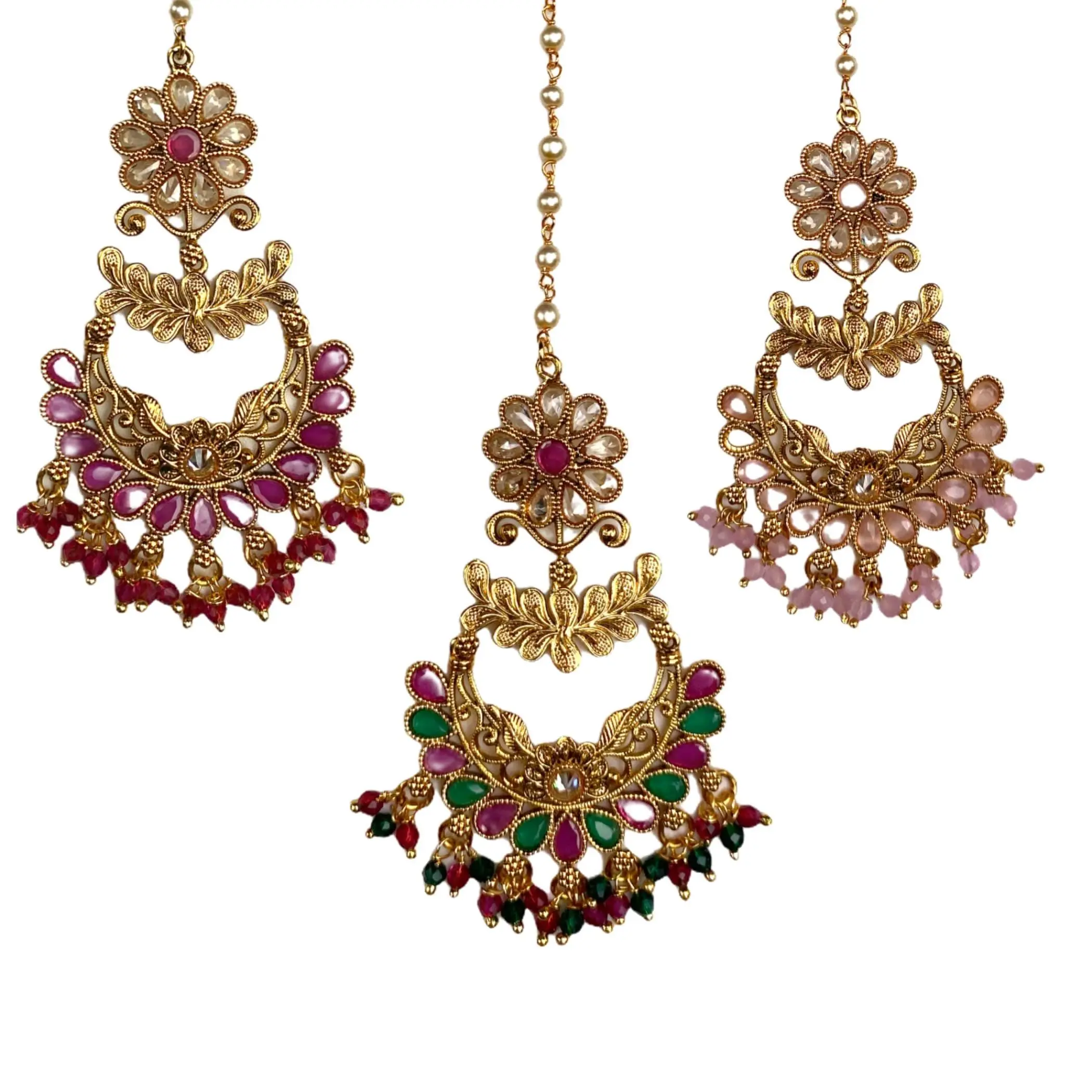 Exquisite Gold-Plated Chand Tikka | Kundan & Rhinestone Maang Tikka for Indian Pakistani Weddings | Elegant Gift for Her