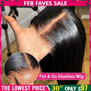 [30inch=$97] Glueless 9x6 Pre Cut Lace Wig Human Hair Bone Straight Pre Plucked Real Human Hair Bling Hair Fashion Natural Black 150% Density