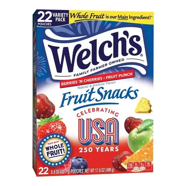 Welch's Fruit Snacks, Fruit Punch & Berries 'N Cherries, 22 Count, Individually Wrapped Snack Pouches Variety Pack, Berries ‘n Cherries Candy Bonbon Sweet