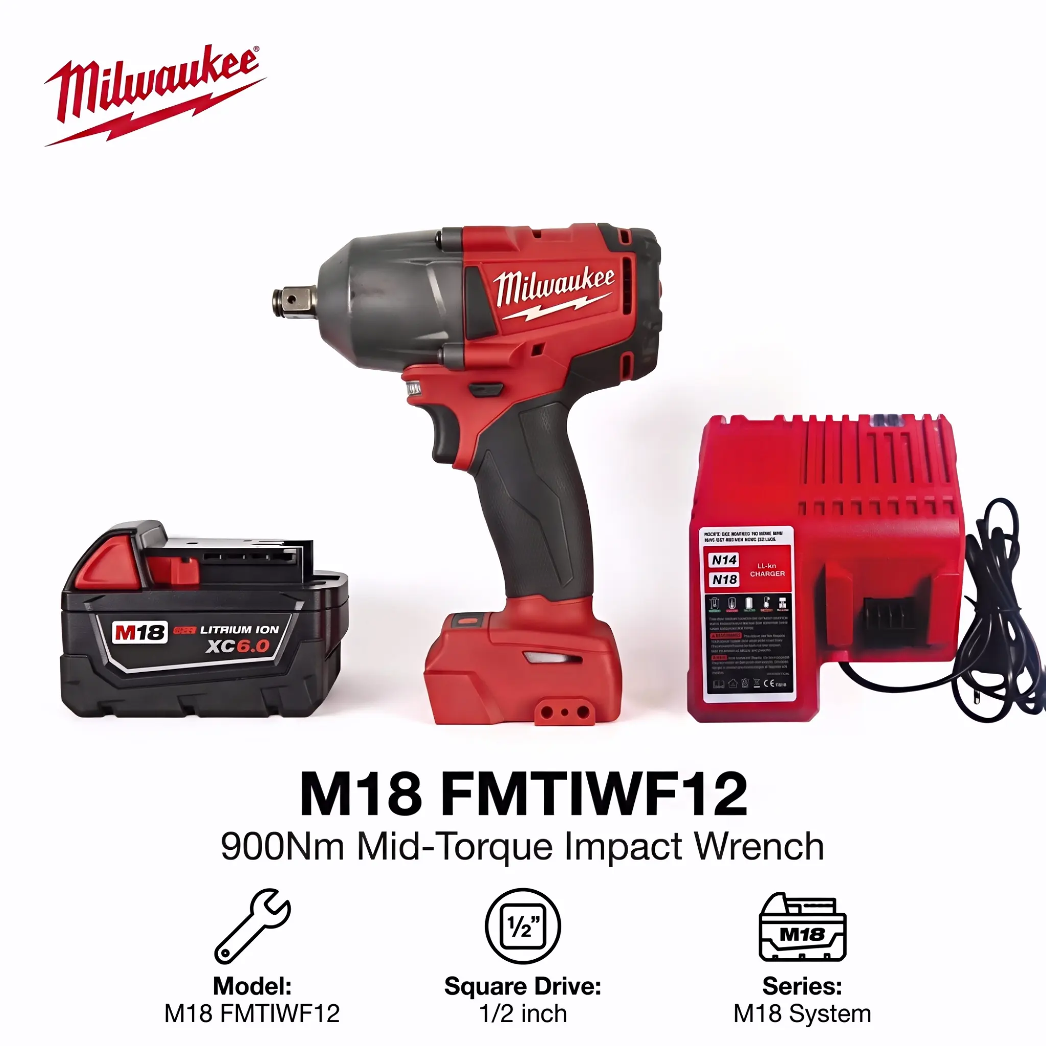 Milwaukee M18 FMTIWF12 Cordless Torque Wrench,900Nm Torque,Impact Regulation,Lightweight Portable Build,Professional Power Tool,Automotive Repair,Industrial Bolt Assembly Tasks heavy-duty cordless impact maintenance truck nut lug impact wrench high