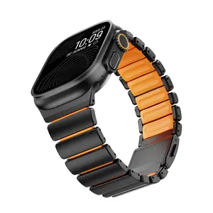 Luxury Titanium Silicone Band for Apple Watch Ultra 1/2/3 49mm & Series 9-5 Se 44/45mm, Magnetic Closure Design, Durable Replacement Strap