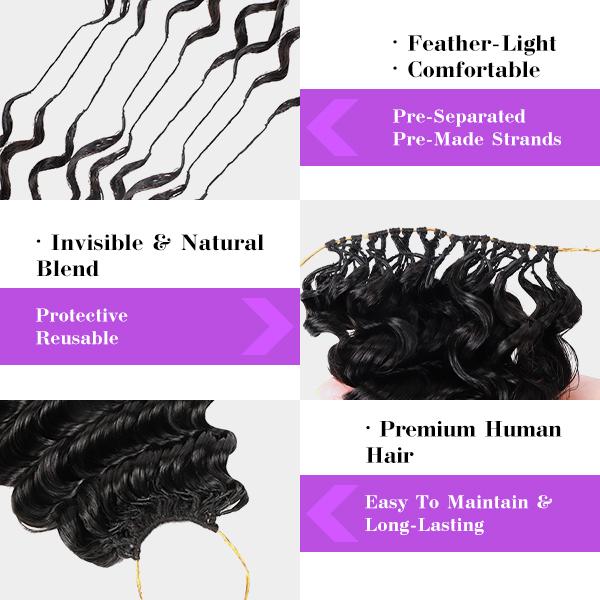 Deep Wave Feather Crochet Human Hair for Mircale Knots Human Hair Bundles Pre- Separeted 50g/ Bundle- Knotless Boho Braids, 5-6 Bundles for Full Head SpringStatements