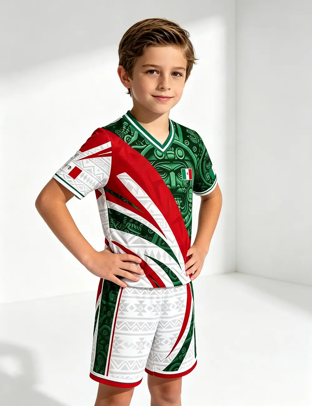 Boys' 2-Piece Breathable Athletic Set - Mexico Style Short-Sleeve Ancient Mexican Graphic Shirt & Sport Shorts, Casual Wear for 11-12 Years Sports Clothing Set