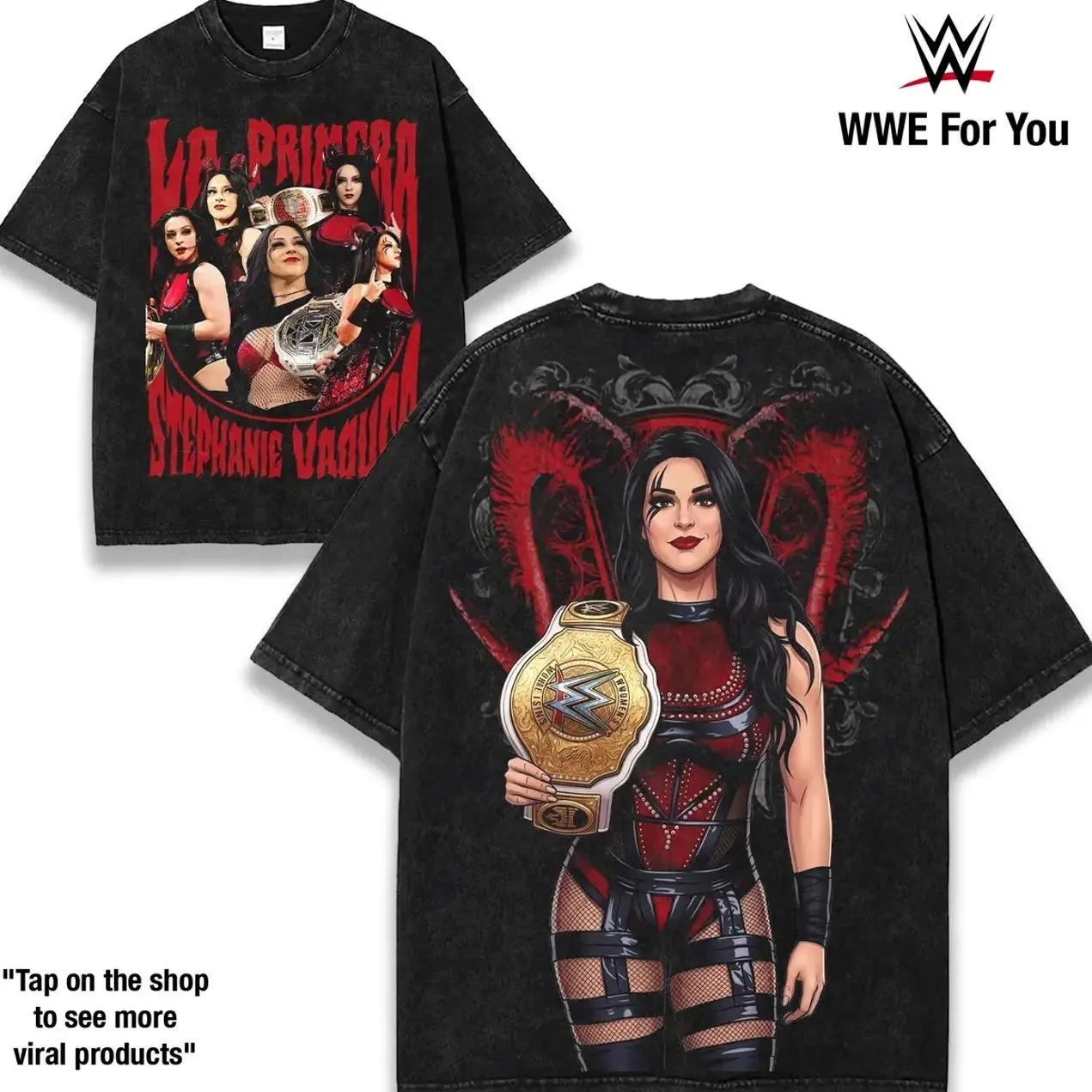 WWE Stephanie Vaquer La Primera Washed T-Shirt | Vintage Graphic Design | Iconic Wrestling Print | Classic Fan Apparel Cotton Fabric tee 1Q4