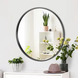 Zeny 24'' Round Glass Bathroom Mirror, Black Wall-Mounted Vanity Mirror with Simple Aluminum Alloy Frame, Classic Elegant Design for Home Improvement Decor, Aluminum Frame