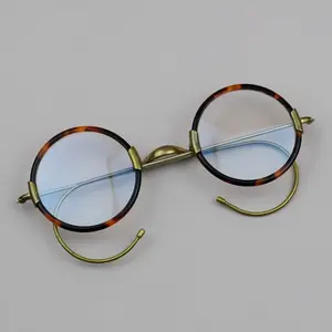 Vintage Round Acetate Metal Eyeglasses Frames Wire Rim Flexible Men Women