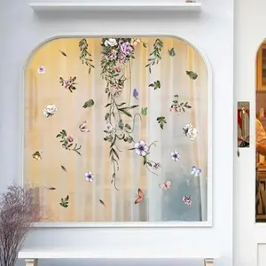 Floral & Butterfly Pattern Window Sticker, Double Sided Window Decal, Decorative Sticker for Home Kitchen Living Room, Ornaments