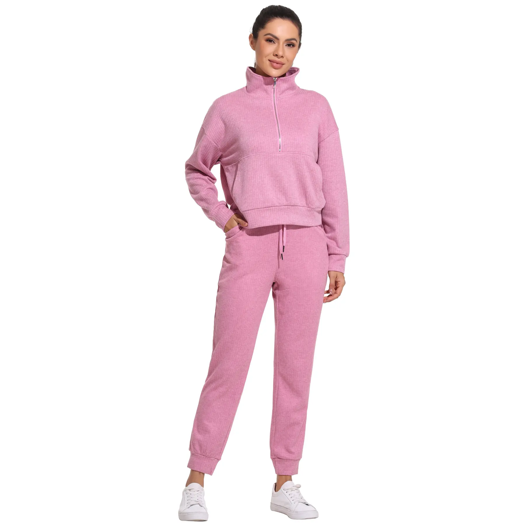 Fall Women's 2 Piece Joggers Sets - Long Sleeve Half Zip Tracksuit Athletic Sweatpants with Pockets & Casual Travel Outfits, Matching Sweatsuit Set for Lounge, Running