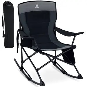 EVER ADVANCED Rocking Camping Chair, Portable Folding Rocker for Outdoor with Cup Holder Side Pocket and Carry Bag, Supports 300LBS, Black