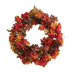 Nearly Natural 24" Autumn Maple, Berries & Pinecone Wreath