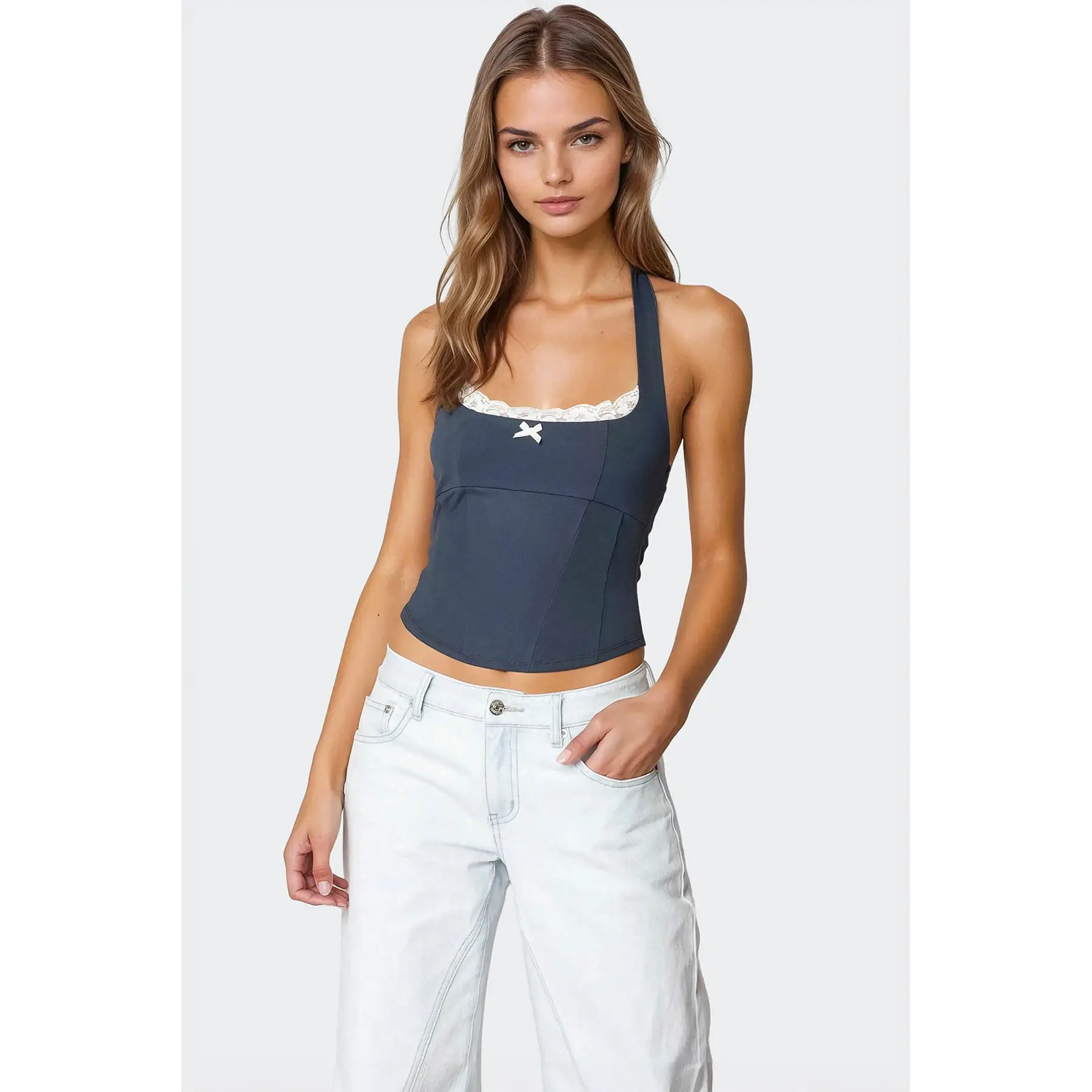 Peekaboo Lace Halter Bustier Top