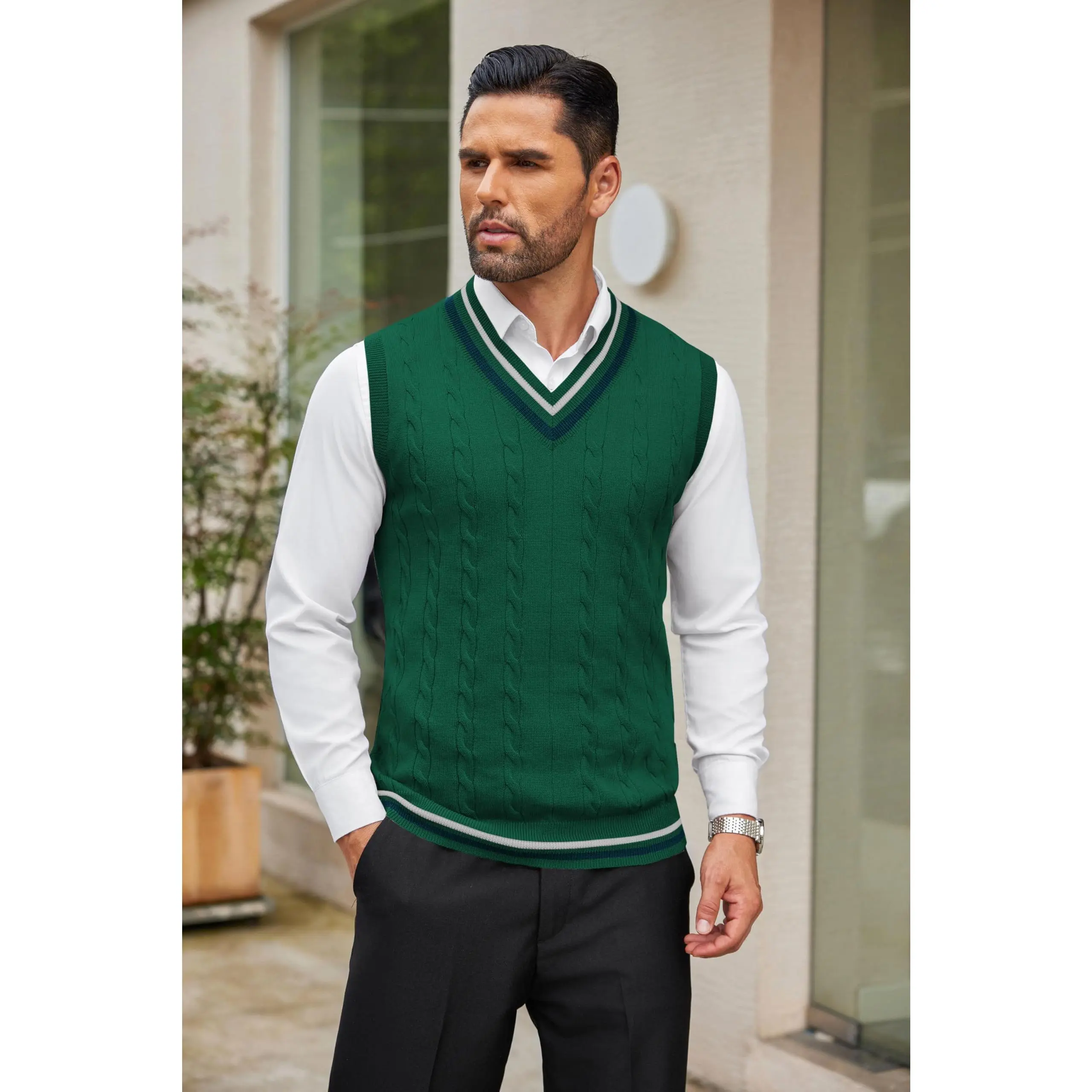 COOFANDY Men's Sweater Vest V Neck Casual Sleeveless Pullover