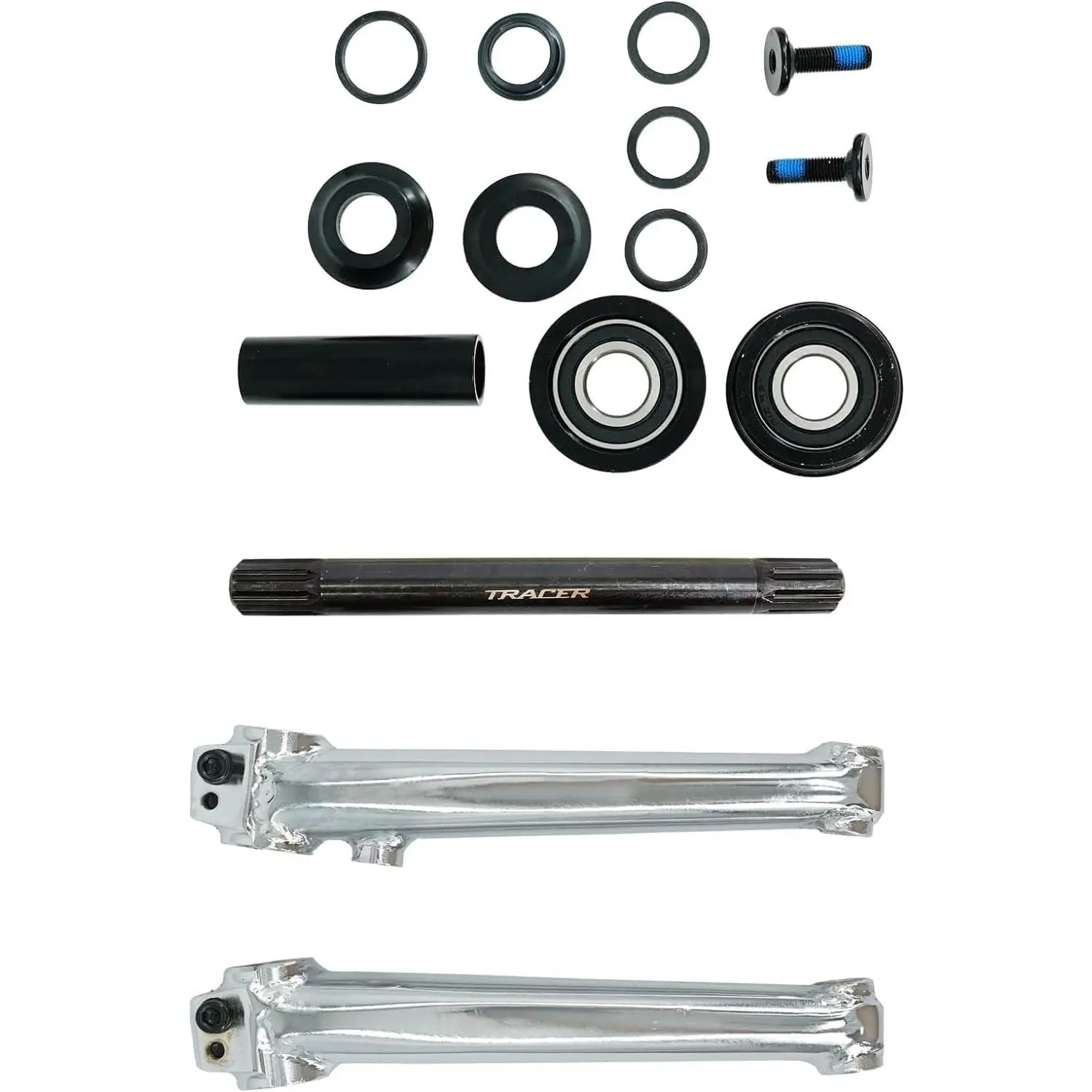 MICARGI BMX 3pc Crank Set,Single Speed Bike Crankset with 3pc Crankset, Crank Arms, and Hex Bolt,Type: 19mmx164/200mm Black/Chrome bikeaccessories all the