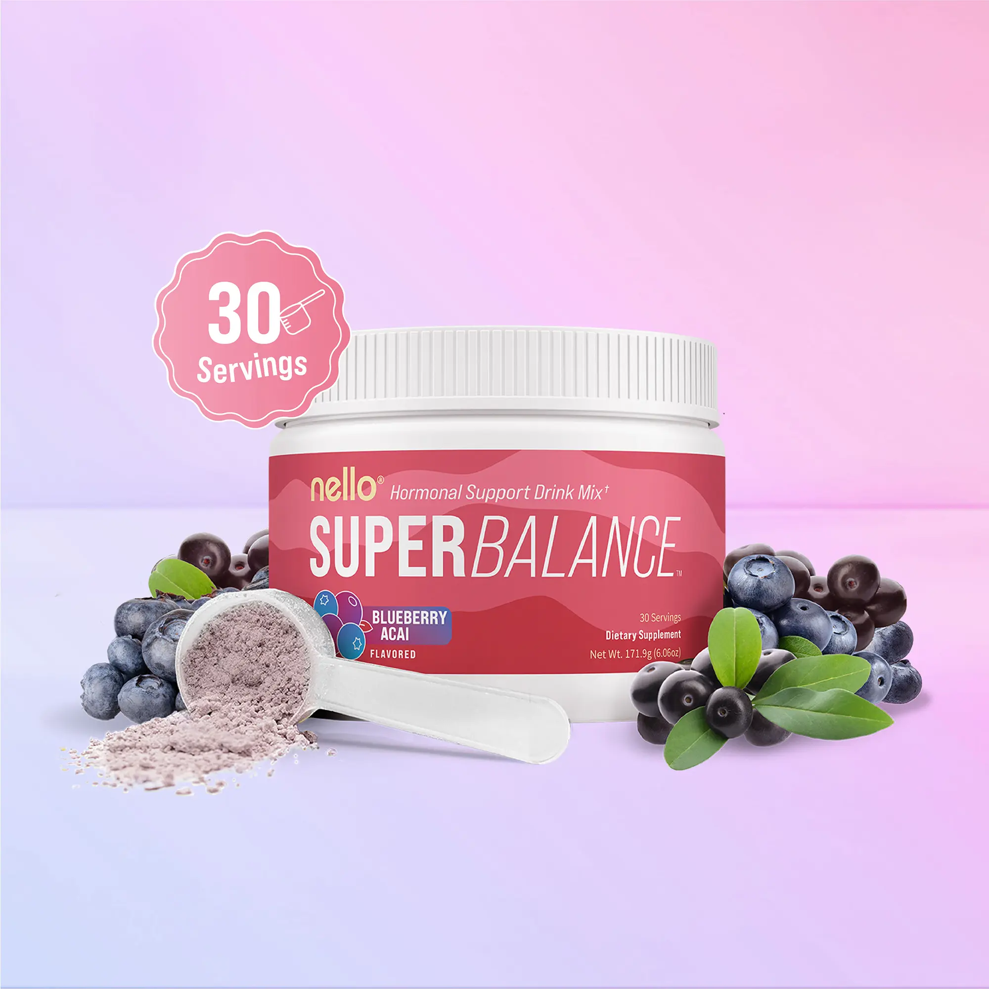 Nello Superbalance Hormonal Support Drink Mix, 30 Serving Tub, SRI-81 Shatavari, Myo-Inositol, Rhodiola Rosea, Vitamin C, Magnesium, Theobromine, Vitamin B6/C