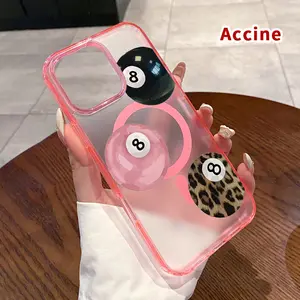 Leopard 8 - Ball Pattern Magnetic Phone Case for iPhone 16 15 14 Pro Max 13 12 11 XR XS E Plus Clear Crystal Drop-proof Slim Silicone Shockproof Transparent Protective Cover Supports Wireless Charging