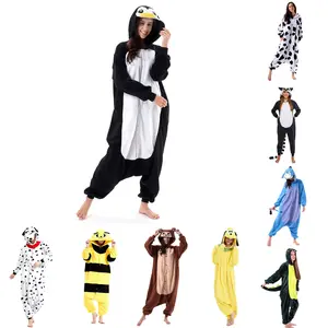 Women Men Animal Costume Jumpsuit Long Sleeve Plush Pajamas Button Down Romper Cosplay Outfit
