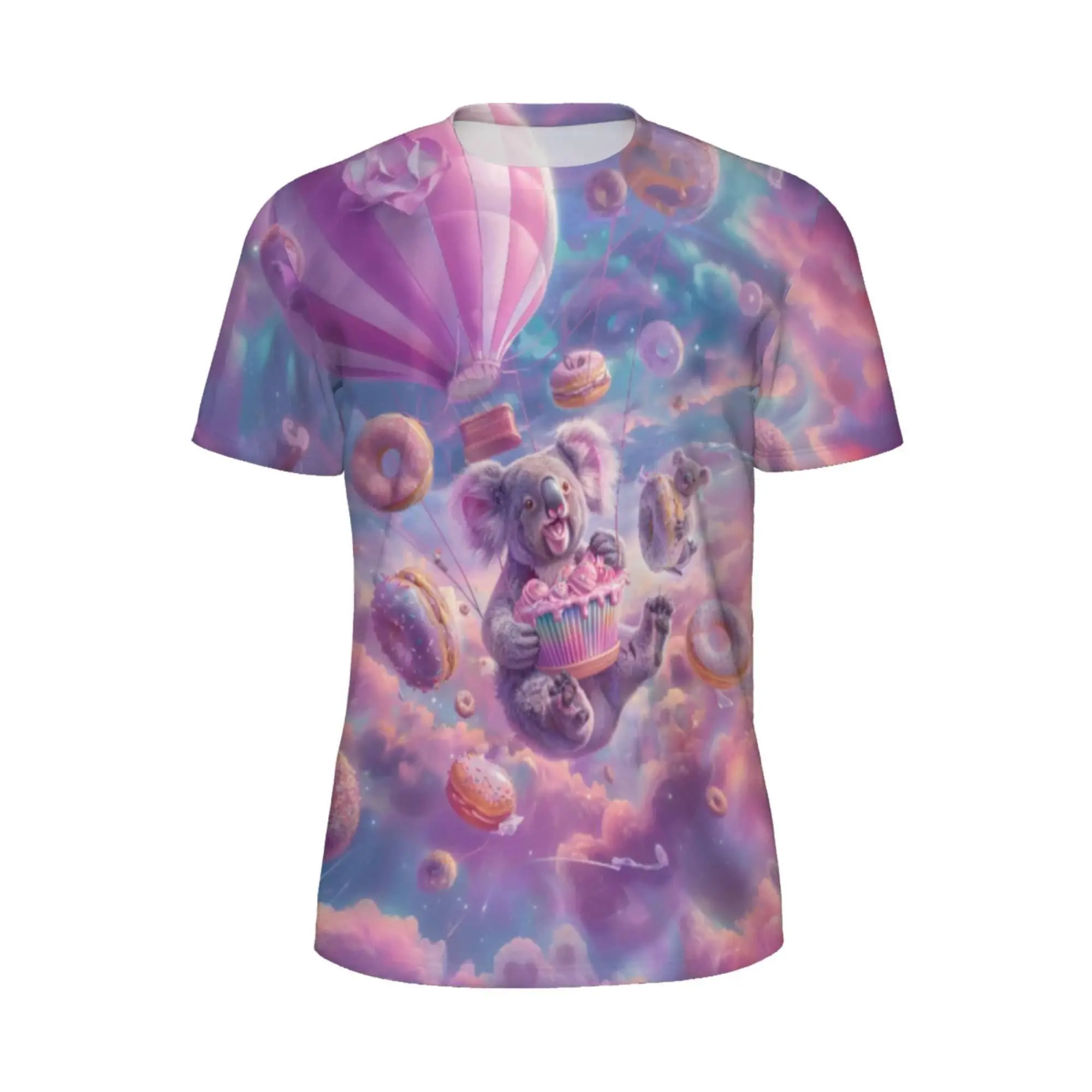 Women's Printed Round Neck T-Shirt, Lightweight Short-Sleeve Tee with Whimsical Koala All-Over Print, Relaxed Cut for Summer Festivals, Vivid, Xl, Shortsleeve, Top, Streetwear, Tshirt, Breathable