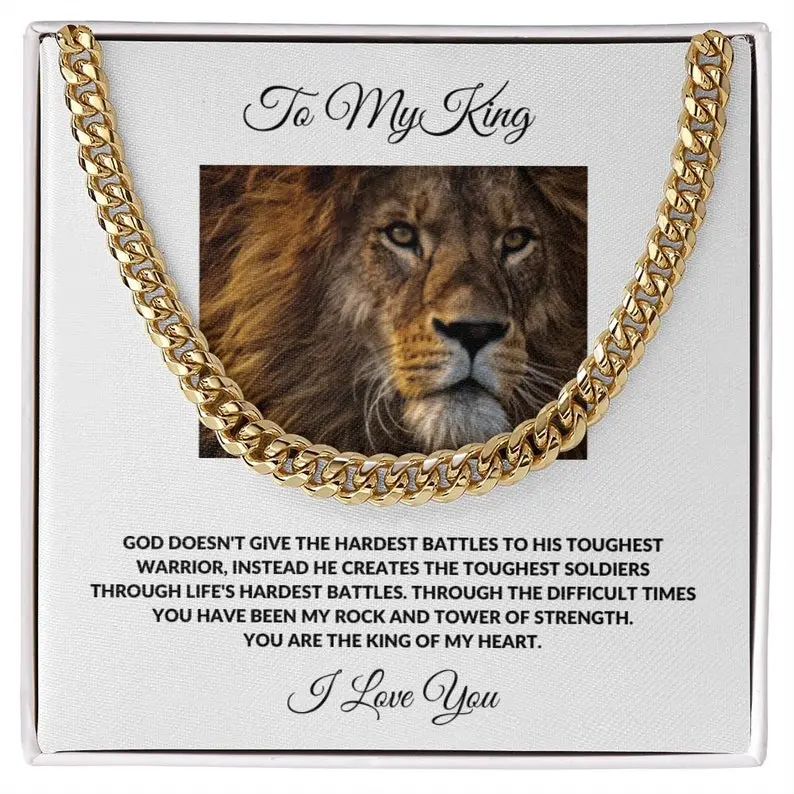 To My Men Man Husband Necklace Gift, Iced Out Lion King Crown Pendant Necklace | Gold Plated Cuban Link Chain | 22 Inch Hip Hop Jewelry for Men & Women