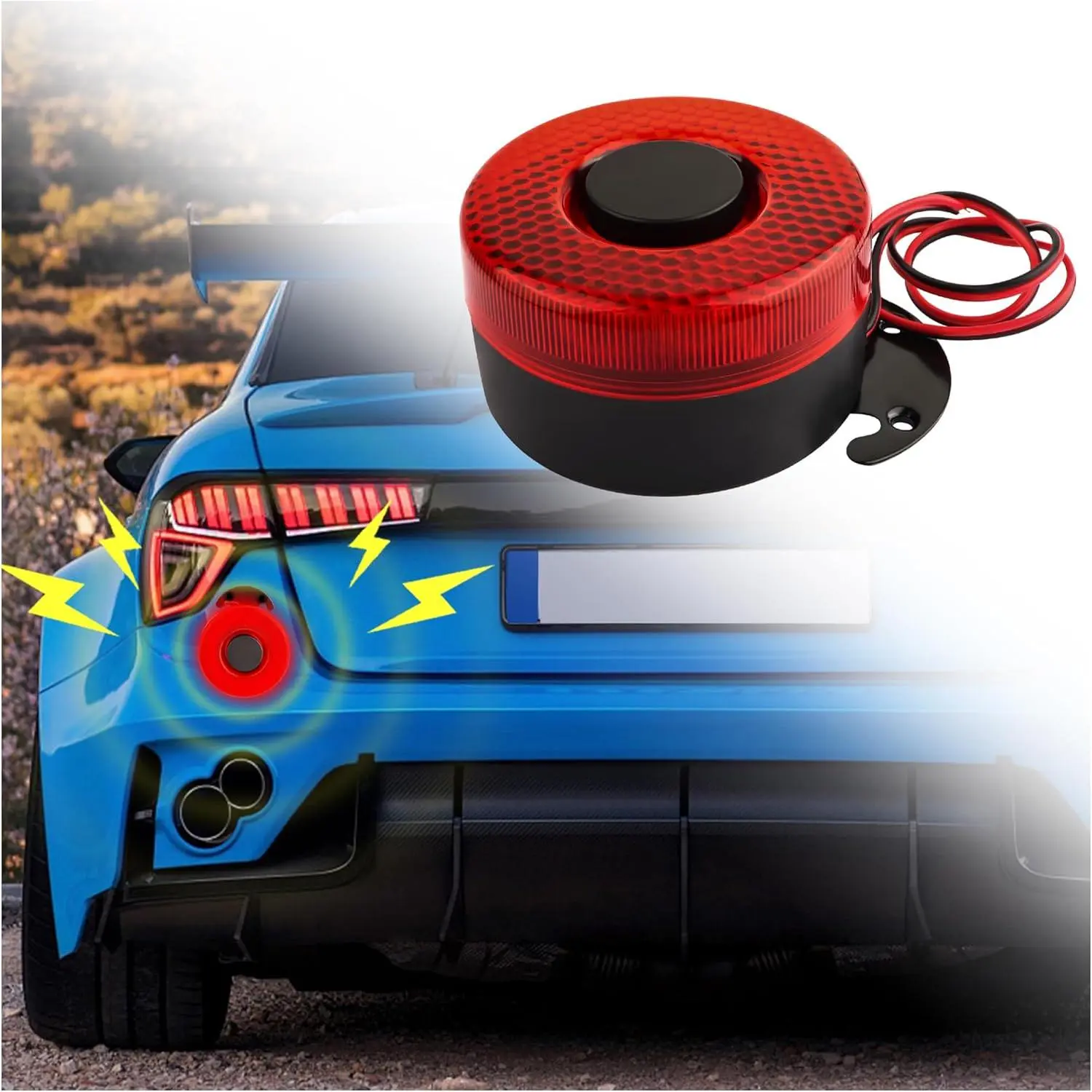 12V-24V Backup Car Alarm with Flashing LED Light,105dB Back Up Alarm for Truck Car SUV,Universal Car Exterior Accessories with Alert Car Horn Replacement Bracket