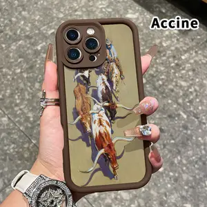 Cowboy's Cattle Drive TPU Case for iPhone 16 Pro 15 14 Plus 16e 13 12 Mini 11 Promax X XS Max XR xsmax Straight Edge Drop-Resistant Rugged Durable Cover Shell Gift for Boy