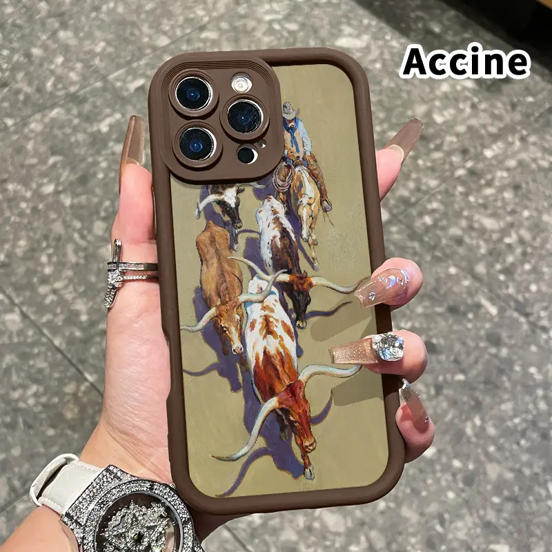 Cowboy's Cattle Drive TPU Case for iPhone 16 Pro 15 14 Plus 16e 13 12 Mini 11 Promax X XS Max XR xsmax Straight Edge Drop-Resistant Rugged Durable Cover Shell Gift for Boy
