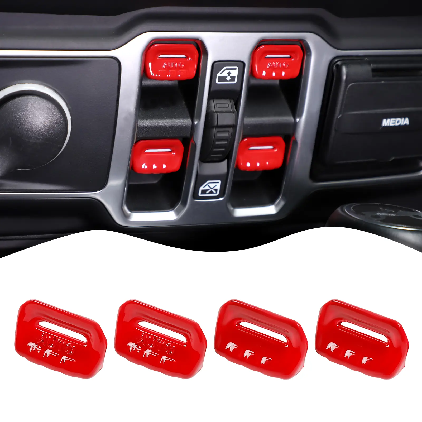 Brand New Aluminium Alloy 4-Item/Set Self-Adhesive Car Interior Window Switch Button Cover Trim Stickers, 10x10x5 cm Sturdy Fade-Proof Precise Fitment Kit for 2018+ Jeep Wrangler JL/JLU Gladiator JT, Protects Switches from Wear