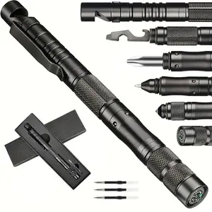 9-in-1 Tactical Pen, Portable, Durable, Emergency Preparedness, Gifts for Men Dad, Cool Gadgets for Men, Screwdriver Multi-Tool, Multifunctional Tool, Compass, Bottle Opener, Whistle, Ink Refills