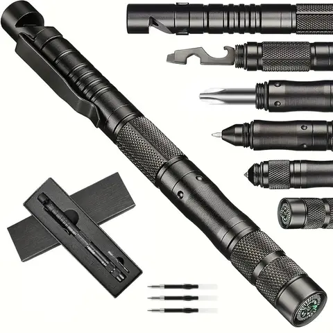 9-in-1 Tactical Pen, Portable, Durable, Emergency Preparedness, Survival Tools, Survival Gear, Survival Equipment, Gifts for Men Dad, Cool Gadgets for Men, Screwdriver Multi-Tool, Multifunctional Tool, Compass, Bottle Opener, Whistle, Ink Refills