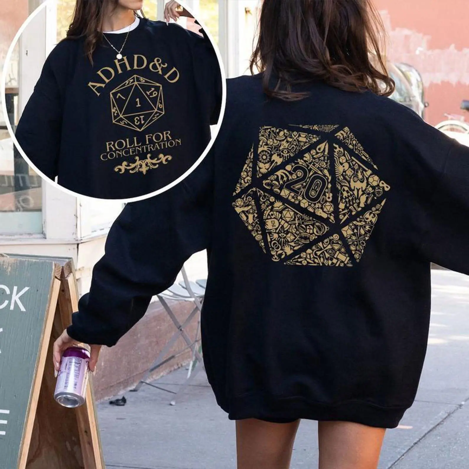 ADHD&D Roll for Concentration Hoodie, Dungeons and Dragons Dnd Shirt, DnD Vintage Sweatshirt, ADHD Unisex Shirt, DnD Oversized Shirt
