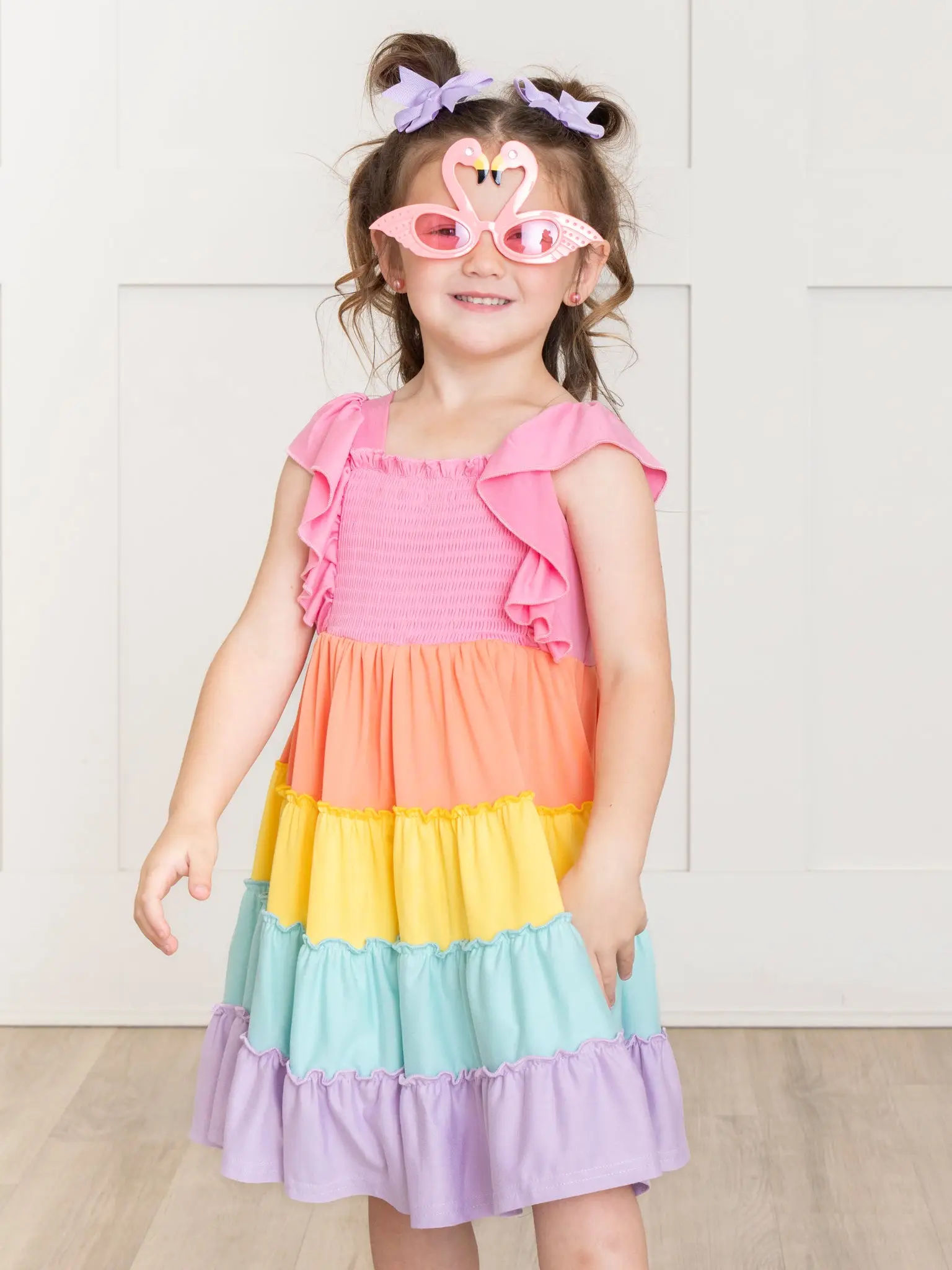 Tiered Color Blocked Rainbow Dress
