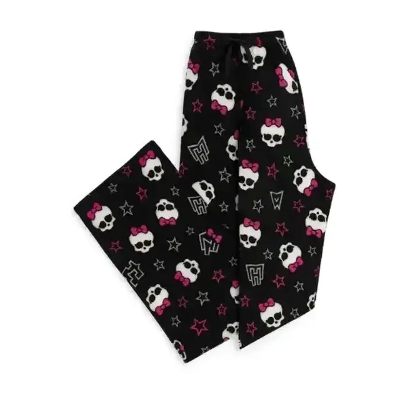 Gothic Skull Bow Pajama Pants – Black & Pink Star Print Lounge Sleepwear Bottoms, Cozy PJs Gift Unisex