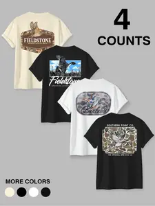 Men's 4 Pack Duck Hunting Graphic T-Shirts, Outdoor Sporting Lifestyle Tees, Casual Short Sleeve Shirts for Hunting & Daily Wear