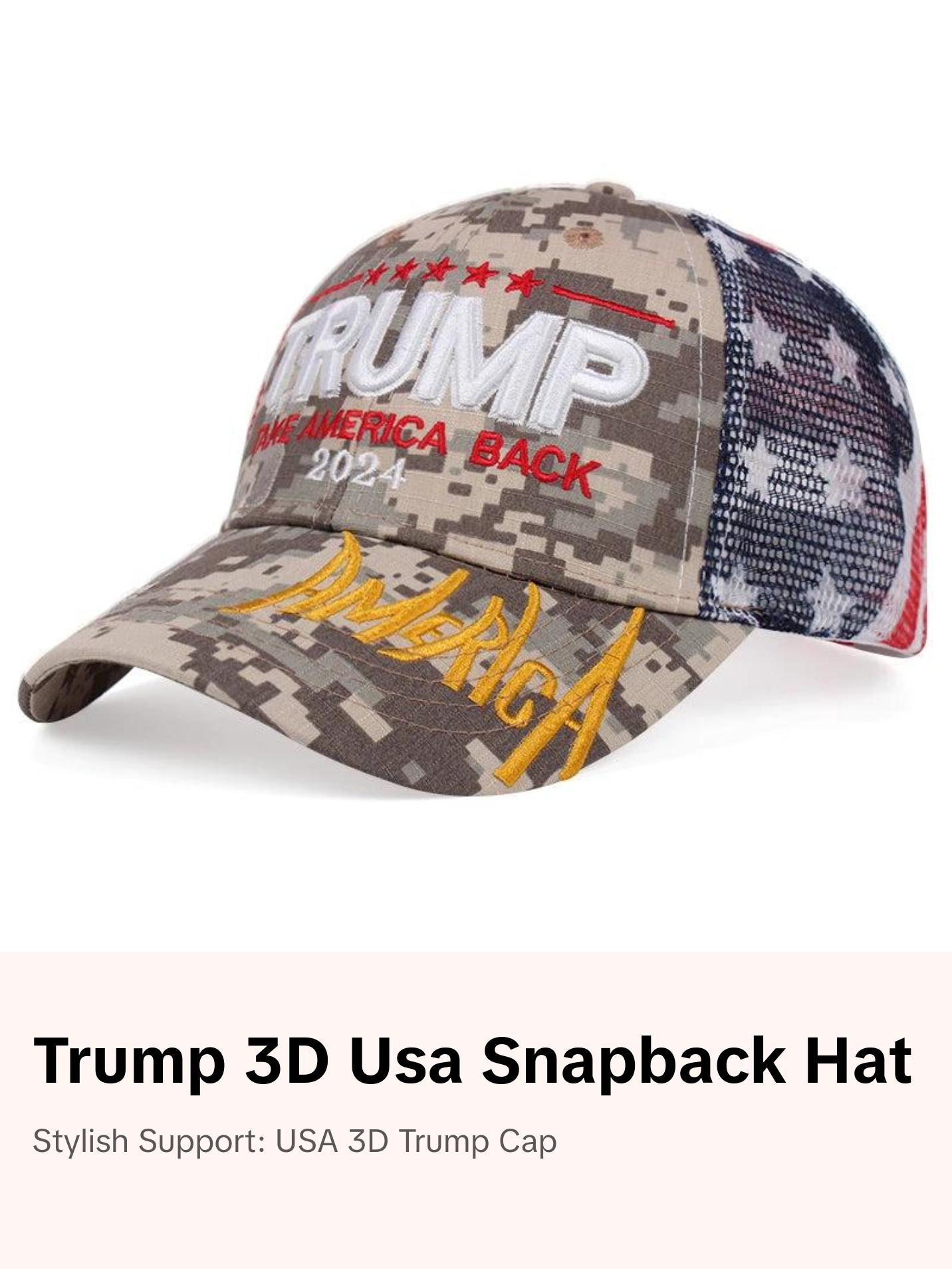 Donald Trump 2024 Cap | USA 3D Embroidered Keep America Great Snapback Presidential Hat