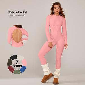 TimeOFF Women's Seamless Unitard with Stretchy, Body - Contouring & Long - Sleeve Design – Ideal for Yoga, Workouts & Athleisure Wear Sporty Jumpsuit Fitness Outfits shapewear