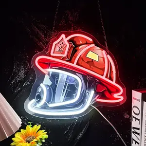 Firefighter Helmet Neon Sign, LED Art Neon Light USB Powered LED Dimmable for Hero Wall Decor Man Cave Firefighting Sign Wall Decor Art, Firefighting Gift,Offices, Stations, and Modern Spaces