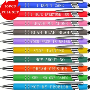10/ 6/ 4-Pack Funny Office Pens with Stylus Tip Sarcastic Ballpoint Pens Funny Teacher Pens for Touchscreen Dark Humor Gifts for Colleagues Workplace Pranks, Coworker Gifts & Personalized Office Supplies Christmas and Halloween gifts