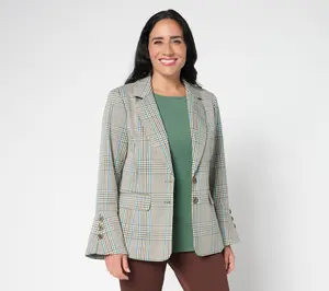 Tailored by Susan Graver Woven Plaid Bell Sleeve Blazer