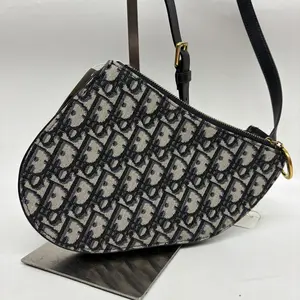 Pre-owned Canvas Crossbody Bags Christian Dior Oblique Saddle Pouch With Strap Navy Blue