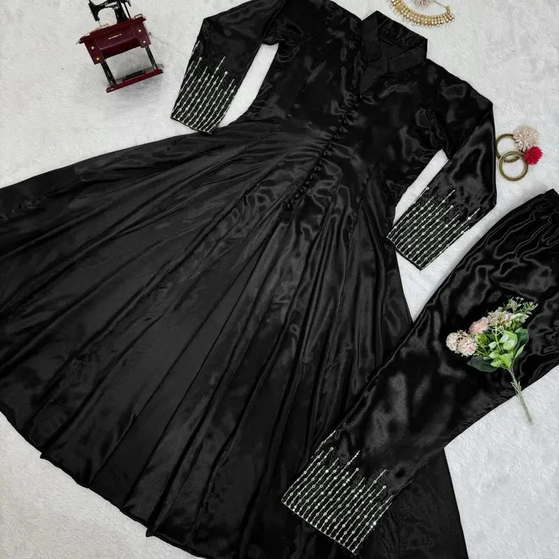 open lace back dress Tempting Black Embroidered Designer Indo Western Dress