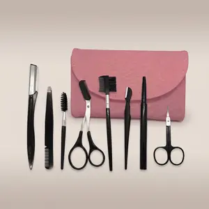 8PCS Eyebrow Grooming Kit – Professional Brow Shaping Set with Tweezers, Razor, Scissors & Brush (Portable Travel Case)