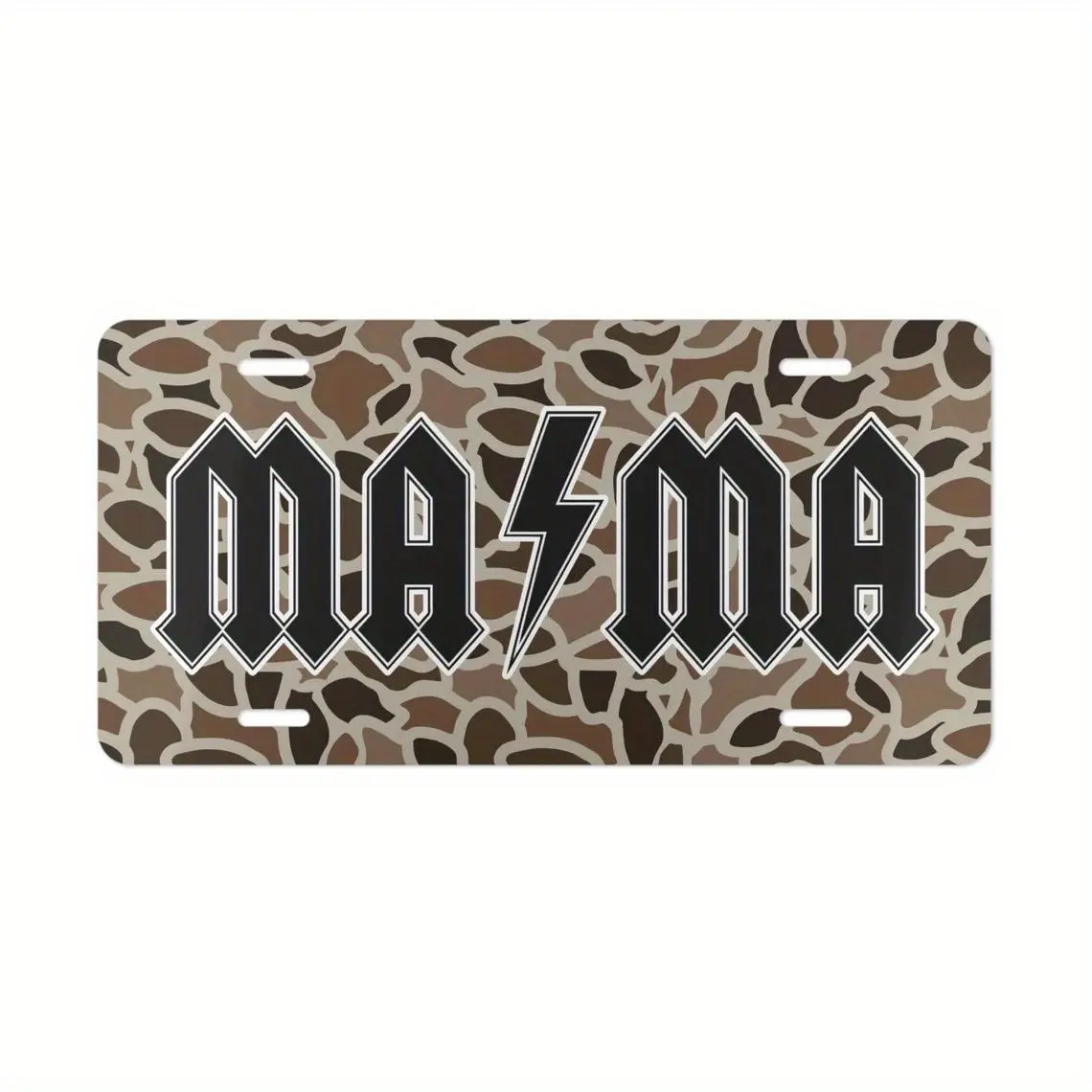 US 2025 TikTok shop Back To SchoolOld School Camo with "Lightning Bolt Mama" Vanity Plate, License Plate, Gifts for Her, Hunting Gifts, Aluminum Front License Plate - 6x12 - inch polished metal standard plate, easy to install, for decor only. Truck Automo