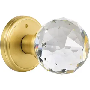 Glass Door Knobs Interior with Lock,  Bathroom Bedroom Door Knobs  Door Knob, Satin Brass